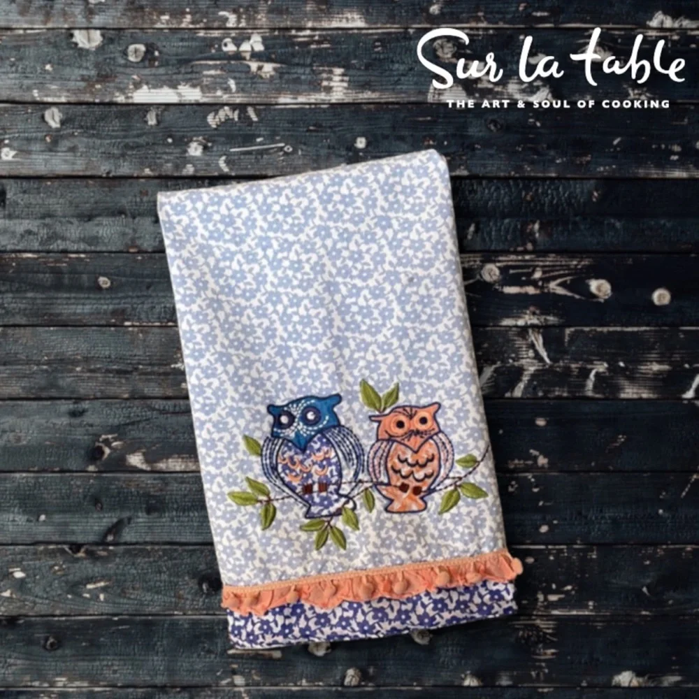 Sur la Table Floral Owls Kitchen Towel